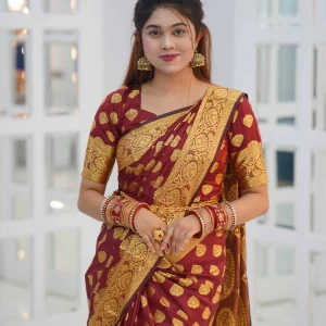 মধুকিরণ কাশ্মীরি কাতান শাড়ি ( Rad Colour )